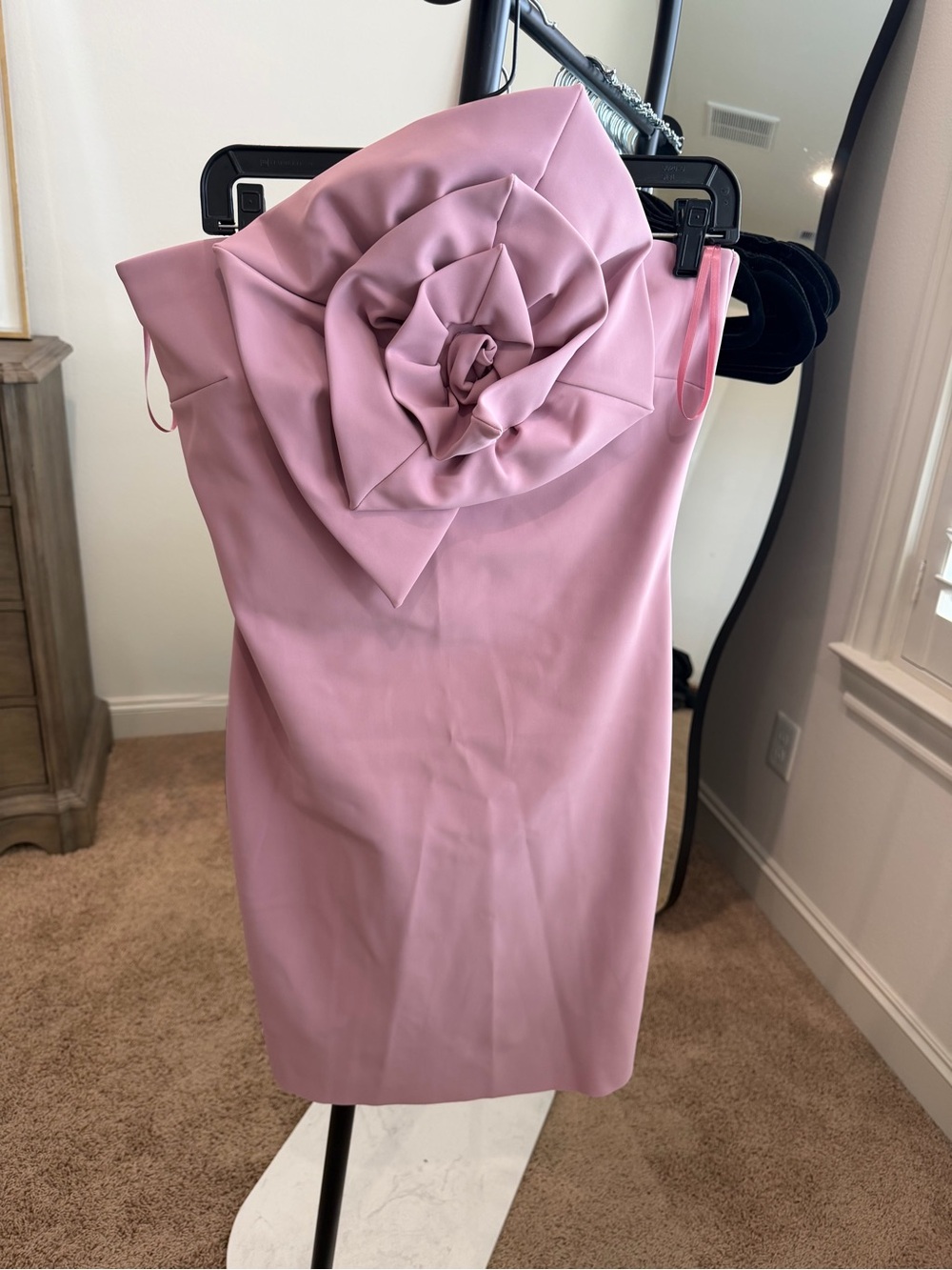 Chara Boni Strapless Pink Floral Appliqué Sheath Dress